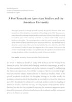 A Few Remarks on American Studies and the American University