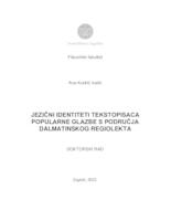prikaz prve stranice dokumenta Jezični identiteti tekstopisaca popularne glazbe s područja dalmatinskog regiolekta