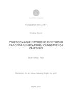 prikaz prve stranice dokumenta Vrjednovanje otvoreno dostupnih časopisa u hrvatskoj znanstvenoj zajednici