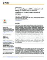 prikaz prve stranice dokumenta Is pornography use a risk for adolescent well-being? An examination of temporal relationships in two independent panel samples